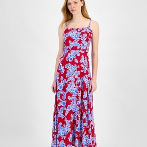 Tommy Hilfiger Red and Blue Floral Maxi Dress